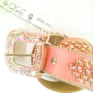 b.b.simon pink leather belt with Swarovski crystals, size large.